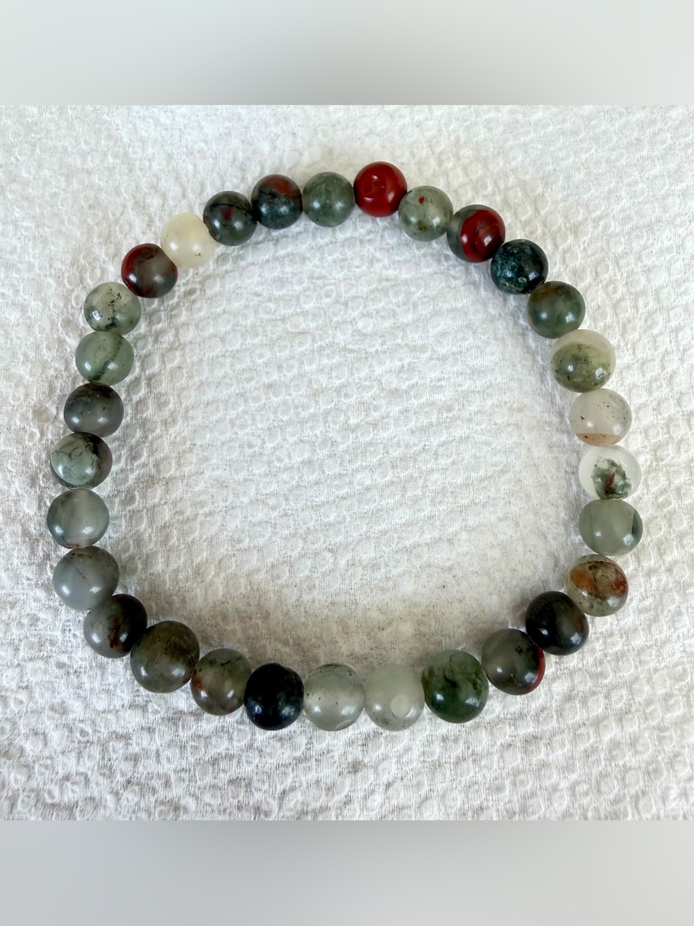 African Bloodstone Natural Multi-Color 4mm Bead Stretch Bracelet_Size 6”